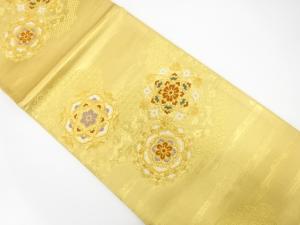 山家中村織物製　雲に華紋・霰模様織り出し　袋帯